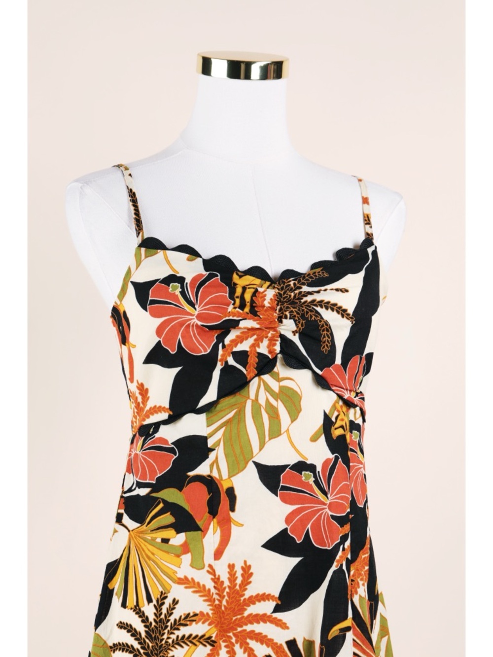 Sz M Junior’s ROW A Scalloped Palm Tree Printed Slip Midi Dress In Brown EUC - Picture 2 of 7